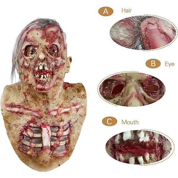 Pelottava kävelevä hirviönaamio Kuolleet zombi Creepy Halloween -asu