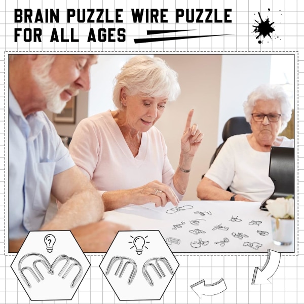 Metal Brain Teaser Puslespill Sett med 36 med veske, Steel IQ Puzzle Games