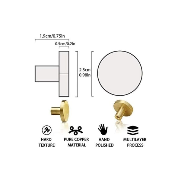6 stk. runde messingknopper, 25 mm massive hardware møbelskabsskuffe kommode håndtag knopper med skruer til køkken badeværelse soveværelse