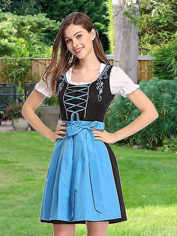Blå bayersk dirndl-kjole til kvinder - traditionel tysk Oktoberfest-festivaldragt blå Blue M