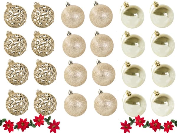Juletrekuler plast gull 100-pakning med stjerne 30-60 mm 588