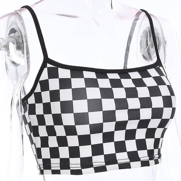 Sexet plaid cropped top Streetwear ærmeløs tank plaid skjorte Strappy plaid til kvinder - Jnnjv
