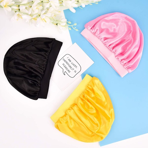 Satinhatt för barn, justerbar sovmössa för barn, återanvändbar & tvättbar hårmössa, perfekt för smink och studier (3-pack)_xx
