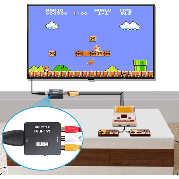 Mini AV RCA CVBS til HDMI Video Audio Konvertere Støtteadapter 720 1080P for Kamera, Xbox 360, PS1, PS2, WII, N64, Gamecube, Snes, NES...