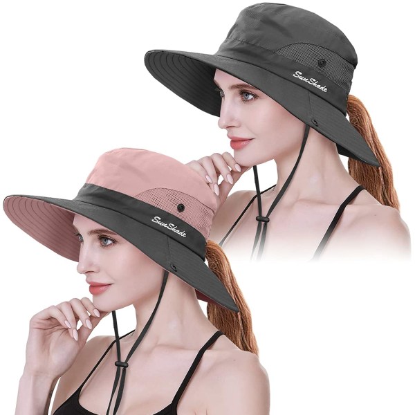 2-pak dame hestehale solhat UV-beskyttelse Bucket Hats