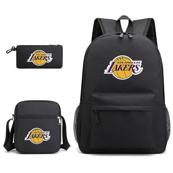 Kolmiosainen koululaukku Lakersin printed kynälaukku Olkalaukku Musta Yksittäinen olkalaukku