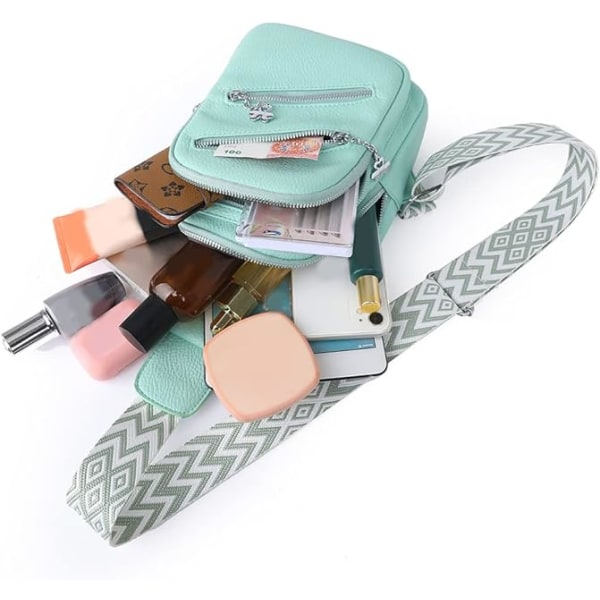 Damväska, Crossbody Fanny Pack PU-Läder Crossbody Väskor Bröstväska Flera Fickor Bältesväska Handväska med Justerbar Rem 30cm (Svart)