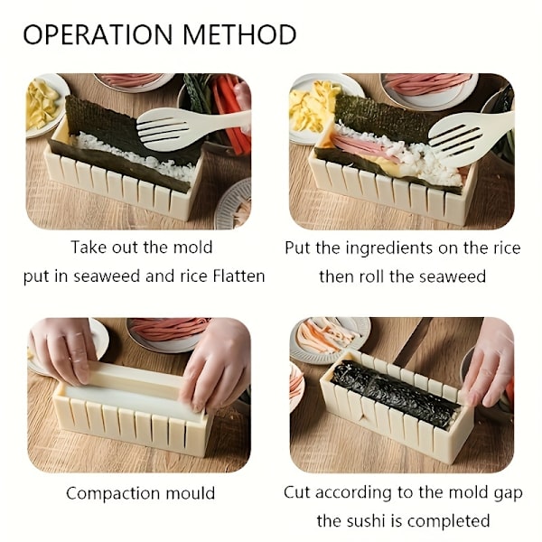 Sushi Form Sæt, 3-delt Plast Bento Tilbehør & Risbold Maker, Genanvendelig Square