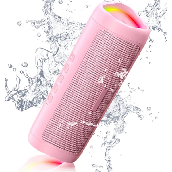 Bluetooth-høyttaler, HD lydkvalitet, 24 timers spilletid - Egnet for hjem, utendørs, strand (Rosa)