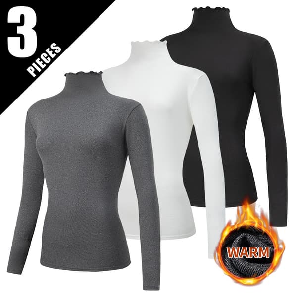 Rullekrave-top med flæser til kvinder – Varmt basislag til efterår og vinter Black and gray coffee XXL