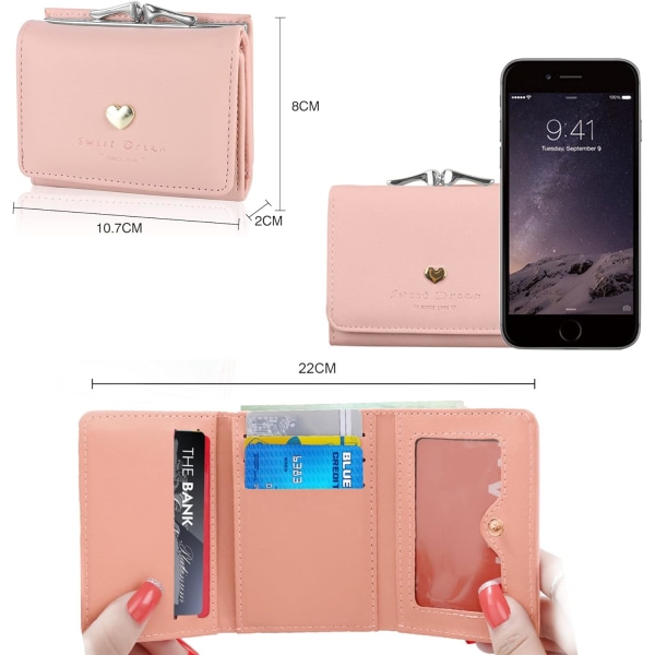 (Rosa) Läderplånbok damplånbok damplånbok kreditkort h