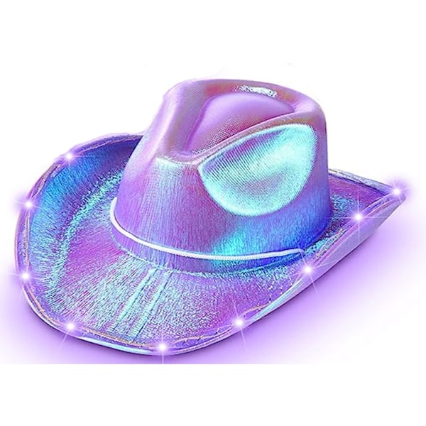 Neon Glitter Cowboy Hat - Sjov Party Disco Cowgirl Hat Purple