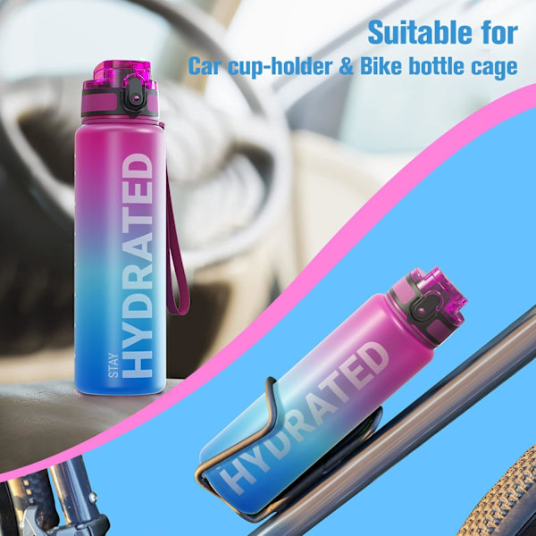 Tiivis juomapullo 750 ml, Tritan BPA-vapaa motivoiva urheilujuomapullo selkeällä aikamerkinnällä, lukittavalla kannella, helposti puhdistettava harja (punainen ja sininen) Red and blue 750ml