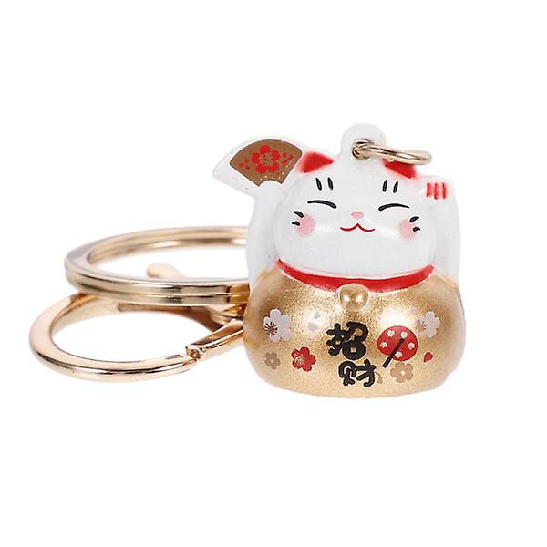 1 stk japansk stil nøglering Dejlig Fortune Cat Nøglering Nøglespænde Taske Vedhæng（8,5X3X2CM，Gyldent）