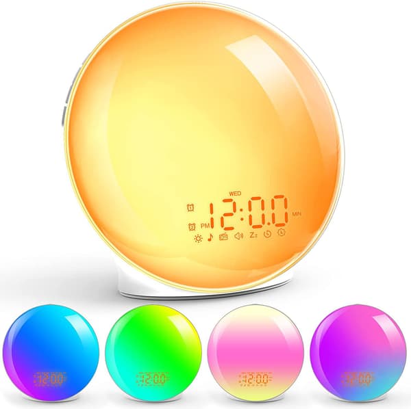 Auringonnousuherätysvalo LED-kellolla, värikkäällä yövalolla ja unihälytyksellä lapsille Smart Model USB cable