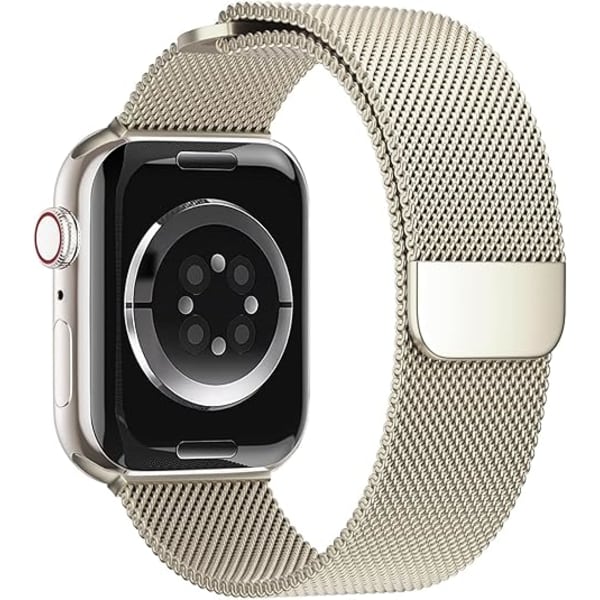 Rem för Apple Watch 41mm 40mm 38mm Dubbel Magnetisk Justerbar Ersättningsrem för iWatch Serie 9 8 SE 7 6 5 4 3 2 1 Starlight