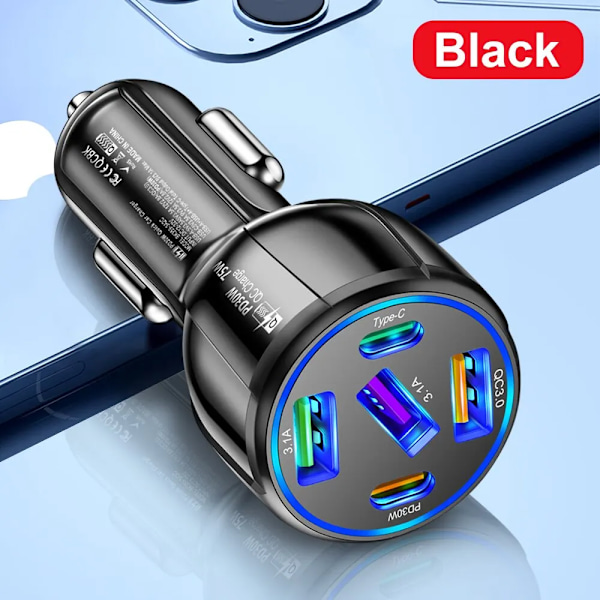 Port 75W USB Bil Lader Type C Bil Lader Hurtig Lading PD QC3.0 Telefonlader i Bil For iPhone Xiaomi Huawei Samsung black