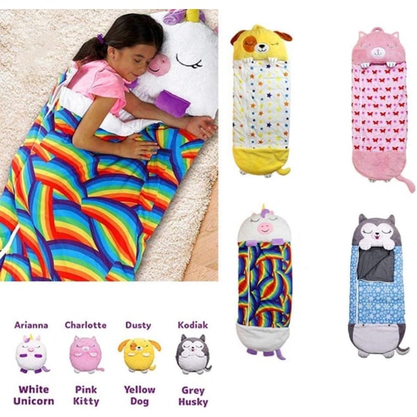 Happy Childrens Fun Makuupussi lapsille Tytöt Pojat Shark Slumber Bags Sisätiloissa Ihana pörröinen tyyny/makuupussi camping137*50cm(harmaa)-vaaleanpunainen