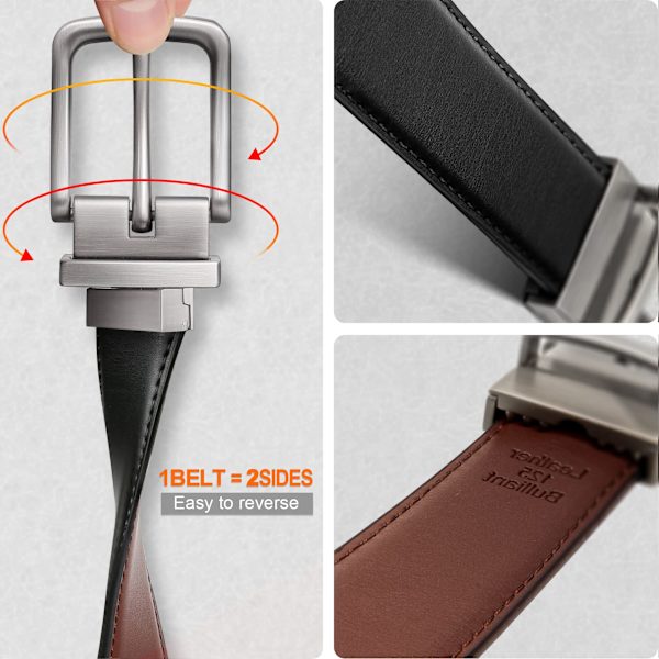 Herrebelte, vendbart belte 3,3 cm for herre golfbukser, justerbar trim for å passe, svart og brun (125 cm)