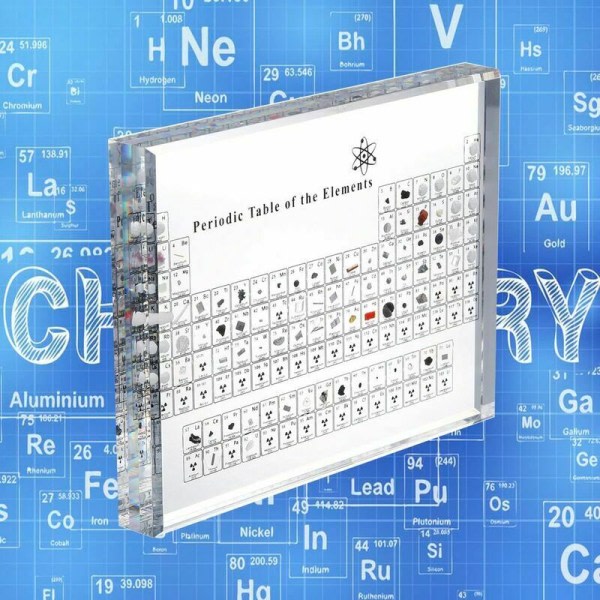 Akryl periodisk system af rigtige grundstoffer, kemiske grundstoffer display, periodisk system af grundstoffer, skolelektioner, fødselsdagsgave