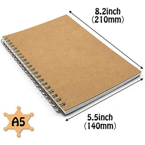 4 pakker spiral notatblokk A5 Kraft omslag notatbøker bulk journaler