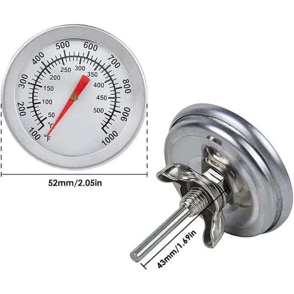 BBQ Grilltermometer i rustfrit stål, analogt røgetermometer til udendørs grill og rygning, 2-tommer urskive