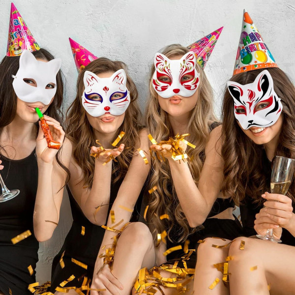 10 kpl Therian Mask Cat Fox Mask Therian Halloween Mask Therian puku lapsille aikuisille Tyhjä naamio joulujuhliin & Therian WELLNGS