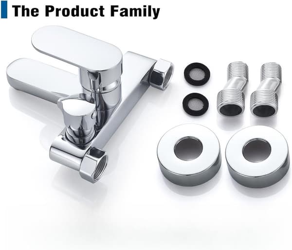 Vægmonteret badehane med bruser, krom blandingsbatteri til badekar badeværelse