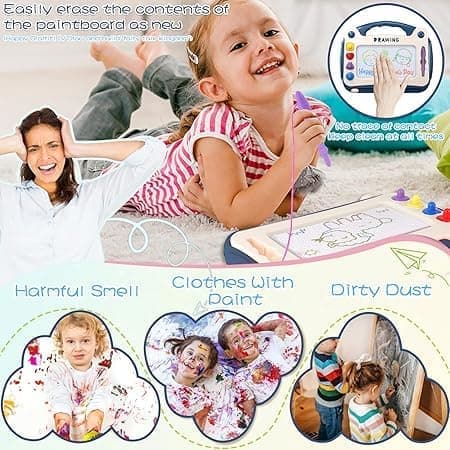 Magnetic Drawing Board for Kids with Table, 4 Stamps - Educational Play & Intelligence Development green blue