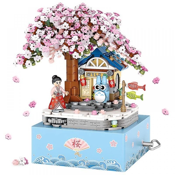 Japan under the sakura tree mini blokke musikboks byggeklodser totoro kimono pædagogisk legetøj med æske With box B