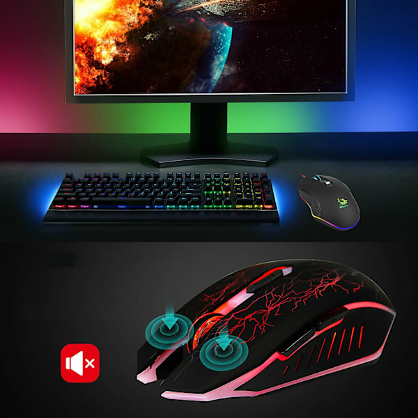 RGB LED Trådløs Stille Gaming Mus Ergonomisk Oppladbar 6-Knapps Mus