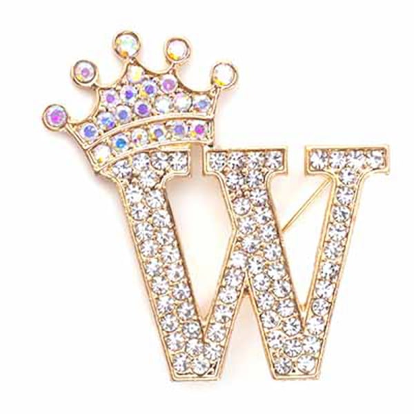 Modekrone 26 Initialer A til Z Krystal Rhinestone Broche Gold-W