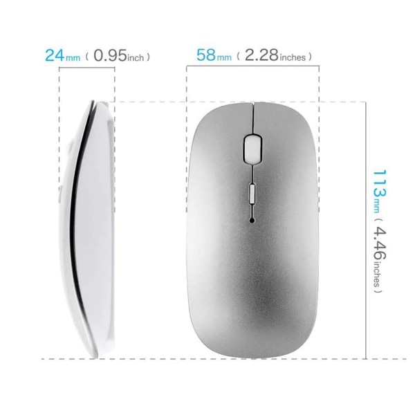 Genopladelig trådløs mus til MacBook Pro/ Air, Bluetooth-mus til bærbar/pc/Mac/iPad pro/computer