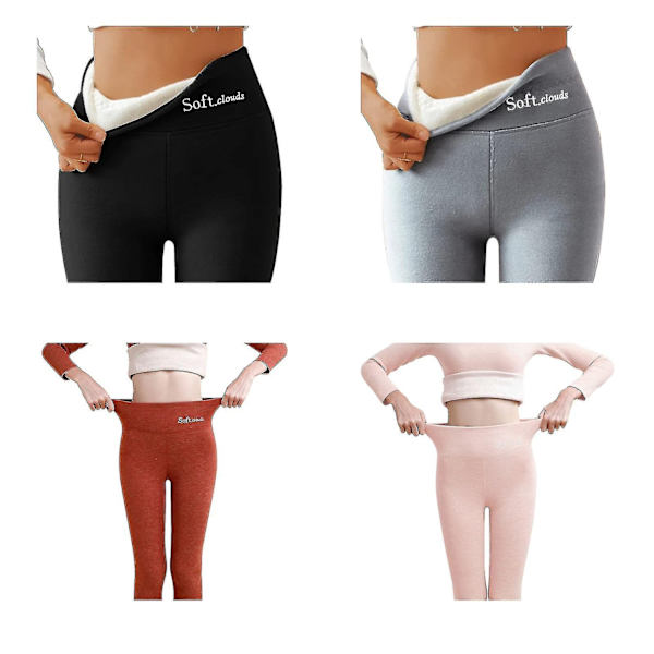 Avslappede varme vinterbukser i ensfarget, myke skyfleece-tights, vintertights for kvinner Grå Grey L