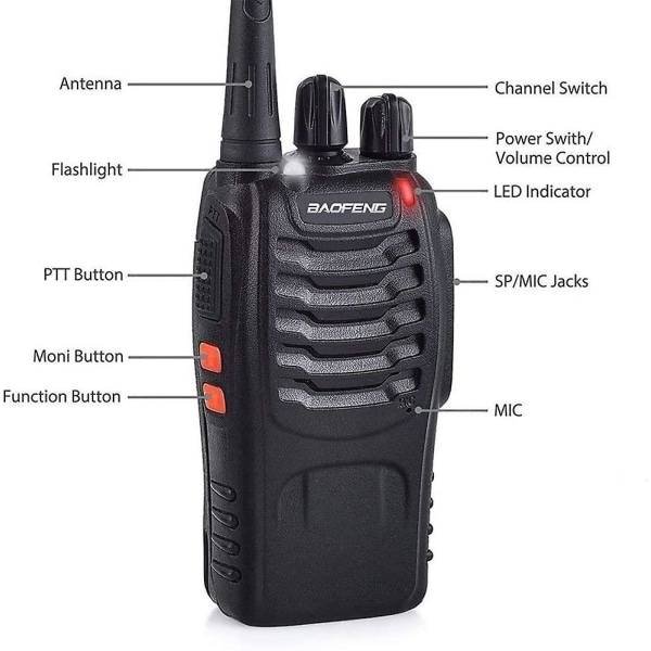 Baofeng Bf-888s(bf-88a) Frs Radio Walkie Talkie 0.5w 16-kanavainen Kaksipuolinen Radio Kuulokkeella, Led-taskulampulla, Usb-laturi 4 Pakkaus