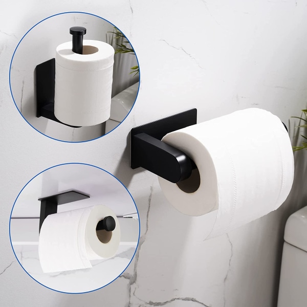 Toalettpappershållare utan borrning, toalettpappershållare rostfritt stål självhäftande rullhållare för kök och badrum, svart