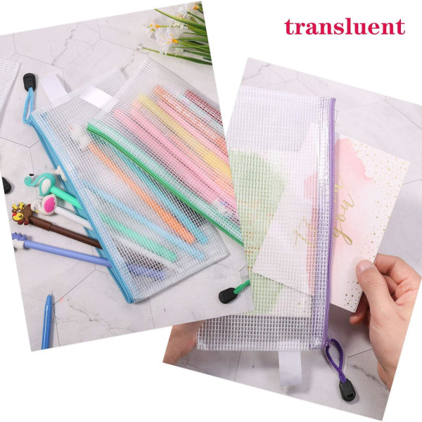 20 stk gennemsigtig etui plastik blyanthus mesh nettaske Vandtæt rejseopbevaringstaske til skole kontorartikler Sedler Makeup tasker