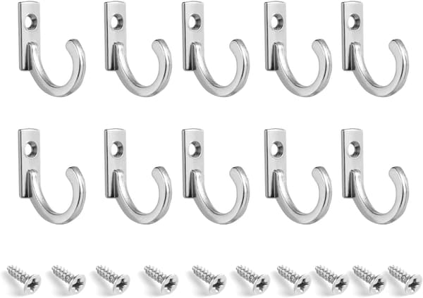 New 10 Pcs Small Hooks Single Row Hook Single Hole Hook with Screws Metal Hook Wall Hook Hanging Hats Clothes Compatible with Kitchen Office