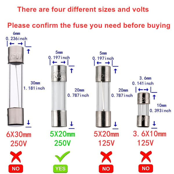 F6.3AL250V Snabba Säkringar - 6.3A 250V Glasrör, Snabba Säkringar (20-pack)