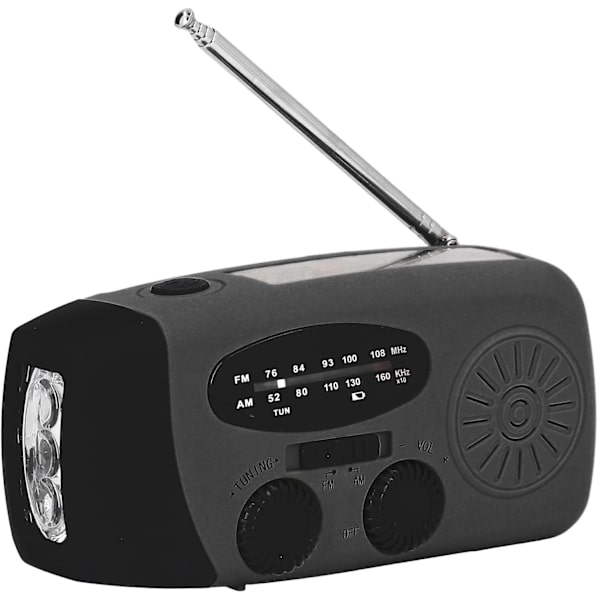 Veva Radio med Handvev, Solladdning, LED-ficklampa, Bärbar FM AM WB USB-radio