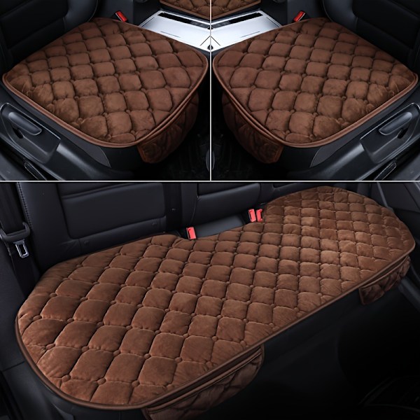 3 st Nya Höst- och Vinter Argyle Varma Bilsäten Kort Plysch Tjocknad Läderkant Gratis Paket Tre-delad Set Bil Universal Sitsdyna 3pcs Beige