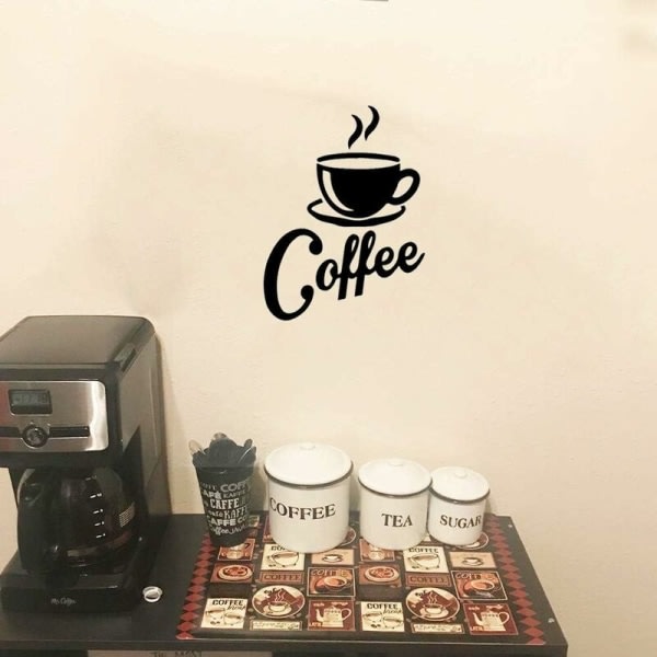 Kaffekop + kaffe vægklistermærker Køkken Sort Cafe Decor til Cafe Bar Coffee Station Coffee Shop Aftagelige køkkenvægdekaler