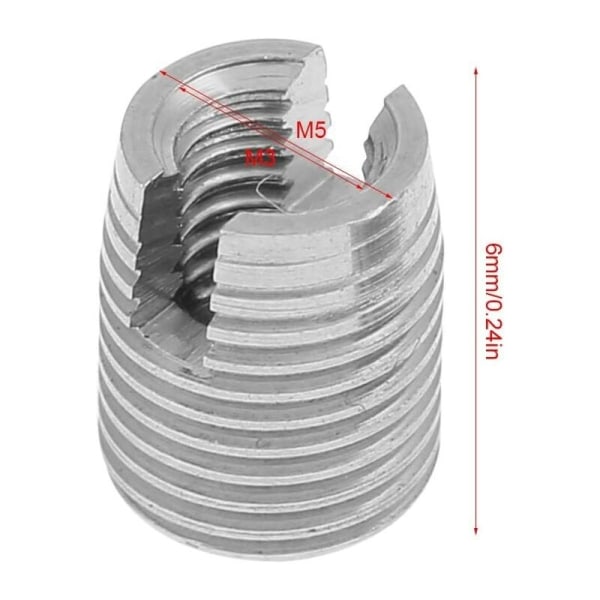 20 stk. selvskærende gevindindsatser, M3 x 6 mm selvskærende gevindindsats med gevindskåret skrueindsatsmøtrik til spiralreparation