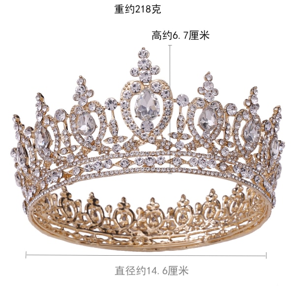 Gold Queen Crown for kvinner og jenter, bryllupskronprinsesse tiara, kostymefesttilbehør til Brithday Halloween Babyshower
