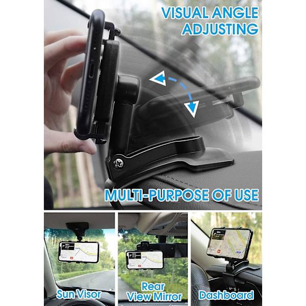 Biltelefonholder 360 Graders Rotasjon Dashbord Mobil Bil For GPS og 4-7 Tommers Smarttelefoner (Svart)