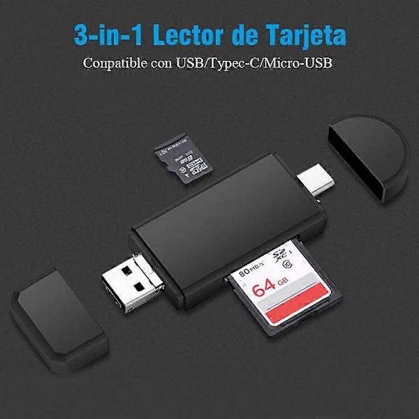 3-i-1 Multifunktionell Typ-C USB 3.0 Micro-USB TF SD OTG Minneskortläsare_xx