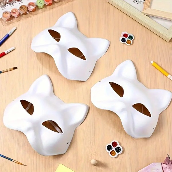 DIY Masquerade 3-Pack: Blanke, malbare dyremasker for fester, Halloween