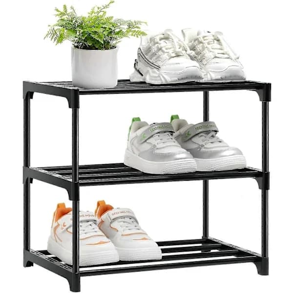 Small Shoe Rack, 3-Tier Small Shoe Rack, Mini Shoe Organizers, Narrow Stackable Shelf Storage Shoe Rack Organizer for Hallway, Bedroom, Quick Mo...