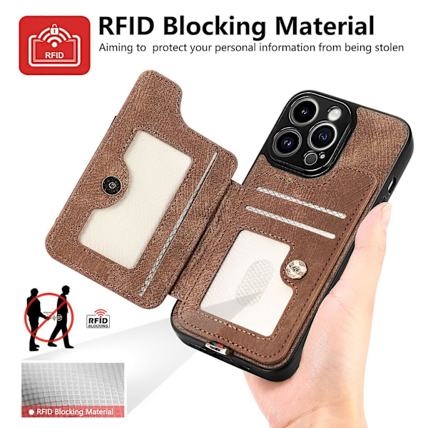 Lompakko RFID Luottokorttipidike Renkaan Teline Puhelimen Kotelo iPhone 15 Pro/15 Pro Max 15 Ultra:lle Rannehihnan kanssa Ruskea Brown iPhone 15 Pro