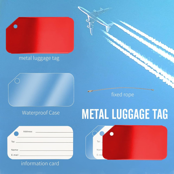 6-pack metallbagagelappar for resväskor, vanntäta resveskeetiketter for resväska, bagasjeetikett med navn-id-kort for Fam